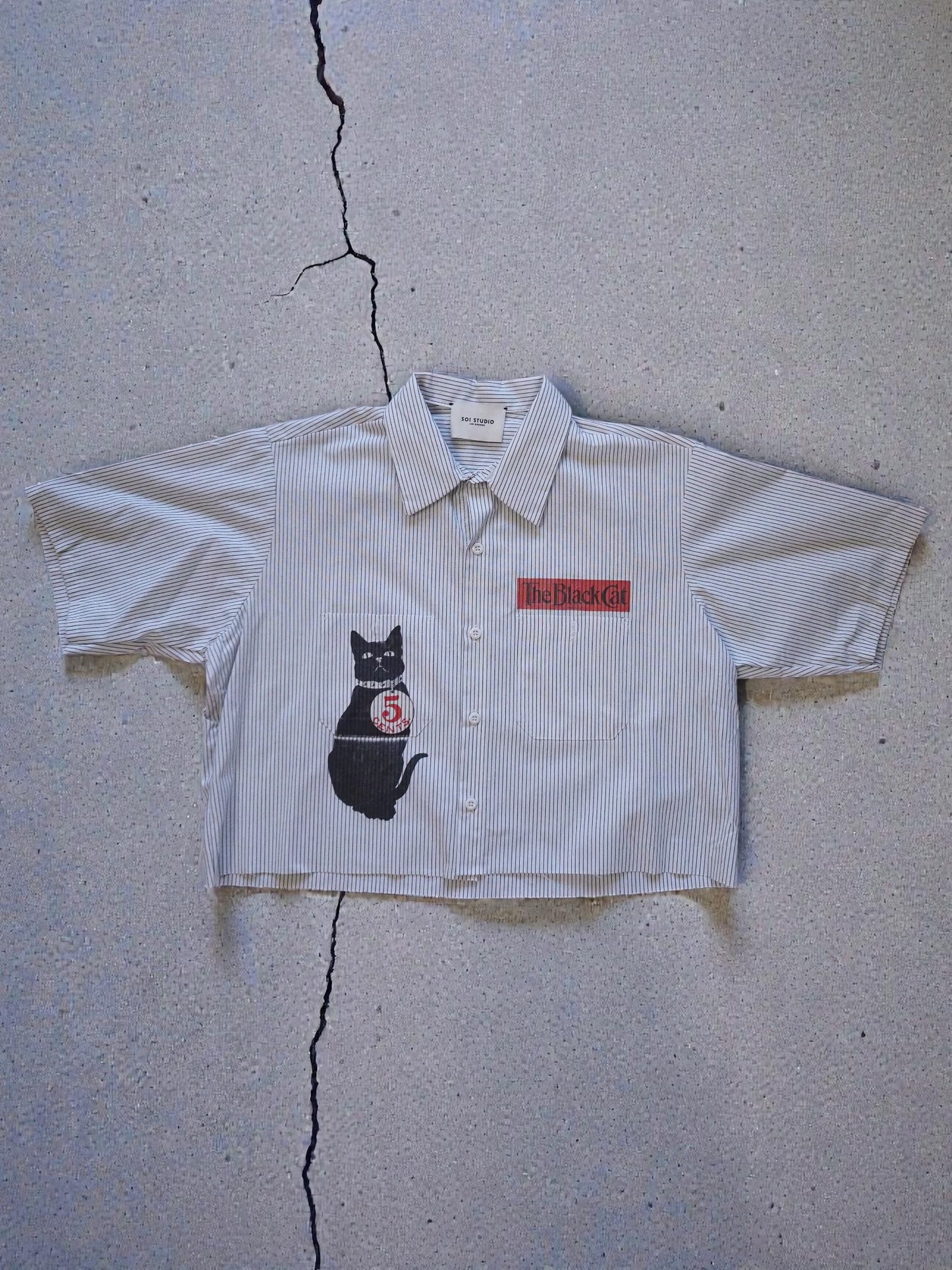 Black Cat Striped Worker Shirt